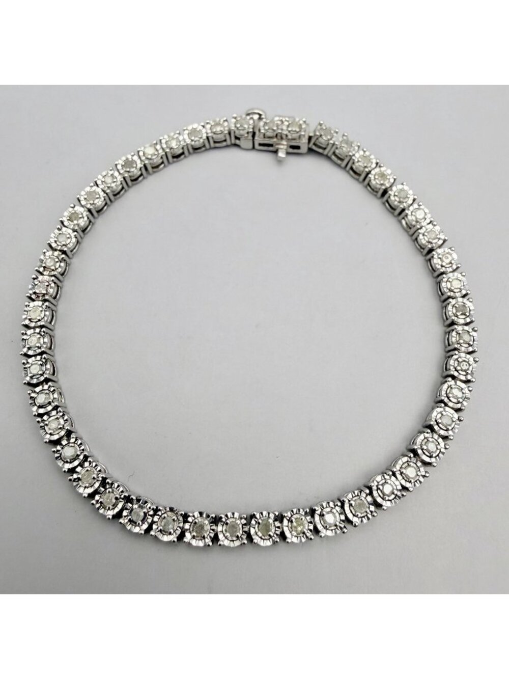 Diamond Tennis Bracelet UD 925 Sterling Silver 7⅛” 3.5mm Box Safety Clasp